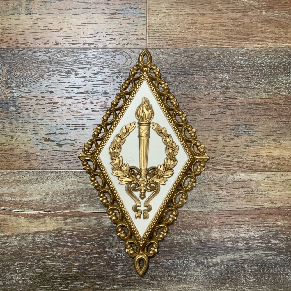 Vintage Hollywood Regency Diamond Shaped Wall Plaque